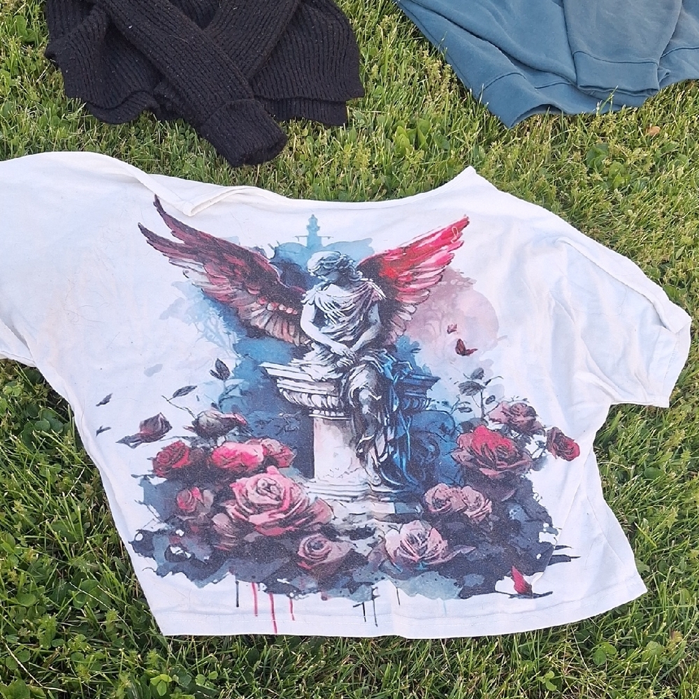 Angel Graphic Tee with Red and Blue Accents